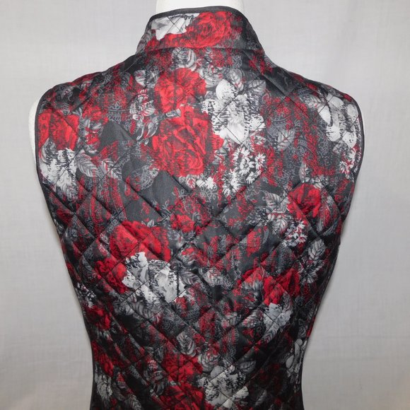 Northern Reflections Womens M Red Black Gray Roses Quilted Full Zip Vest - Picture 10 of 11